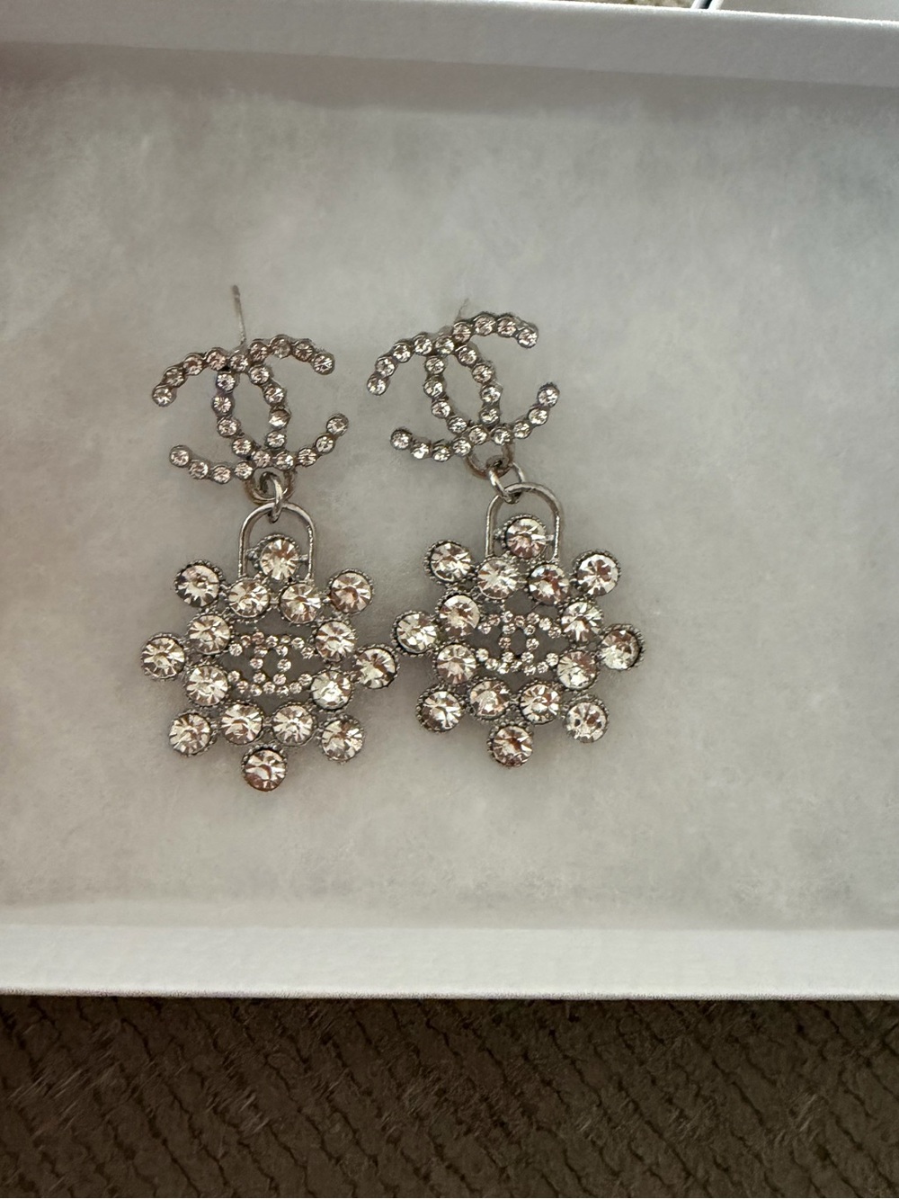 Crystal Snowflake Drop Post Earrings - Silver Sparkle, new